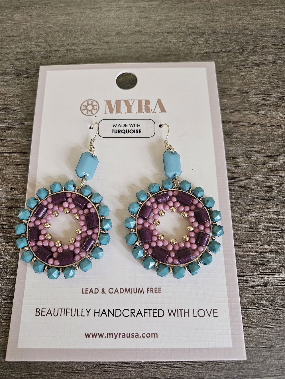 Myra Turquoise & Purple Beaded Circle Drop Earrings